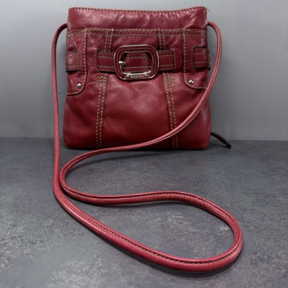 Y2K Tignanello Crossbody Organizer Shoulder Purse Bag Red Leather Buckle